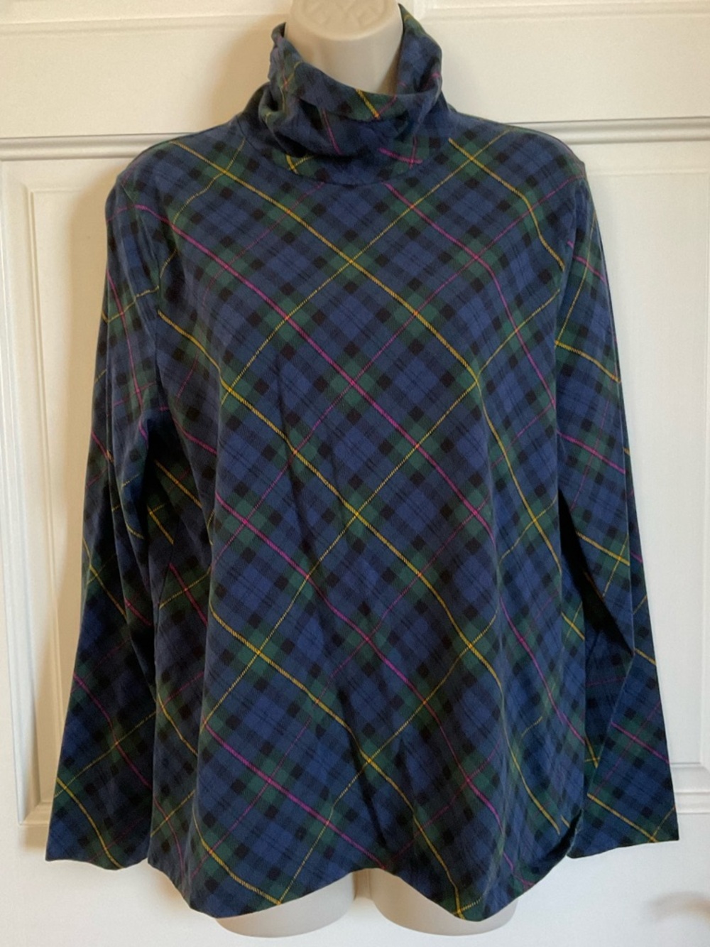 Talbots Blue Plaid Turtleneck Long-Sleeve Shirt Women’s XL NWOT